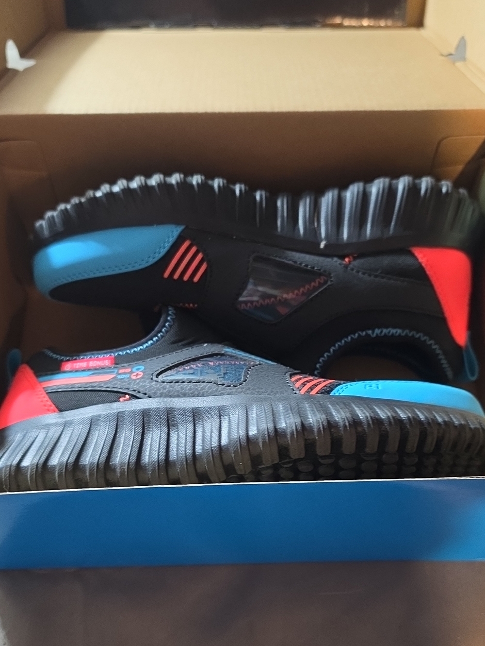 Kids Black Sneakers with Blue and Red Accents - Comfortable Grip Sole